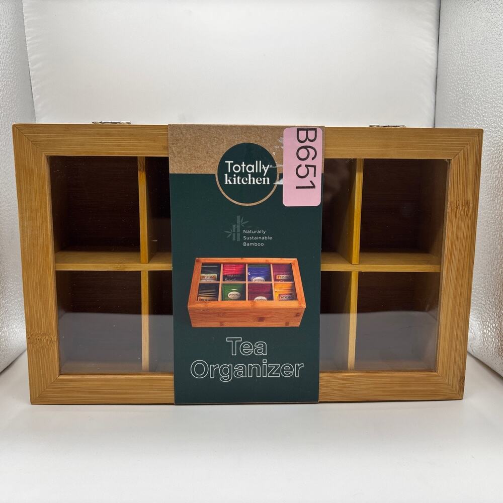 Totally Kitchen Rectangular Tea Box With 8 Compartments, Tempered Glass Window